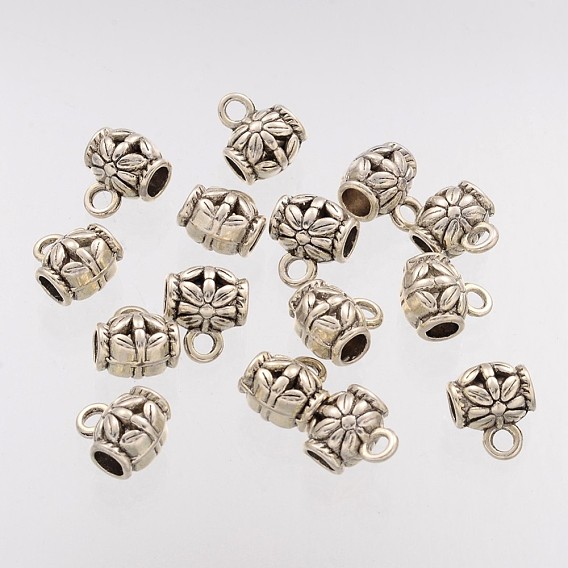 Charm Carrier Barrel Tibetan Silver Tube Bails, Loop Bails, Lead Free and Cadmium Free
