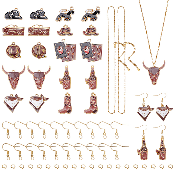 Наборы для самостоятельного изготовления сережек/ожерельев, включает в себя 20 шт. 10 стили подвеска из сплава и эмали в стиле ковбоя в западном стиле, 20 шт. 304 крючки для серег из нержавеющей стали, 20 шт. 304 открытые соединительные кольца из нержавеющей стали