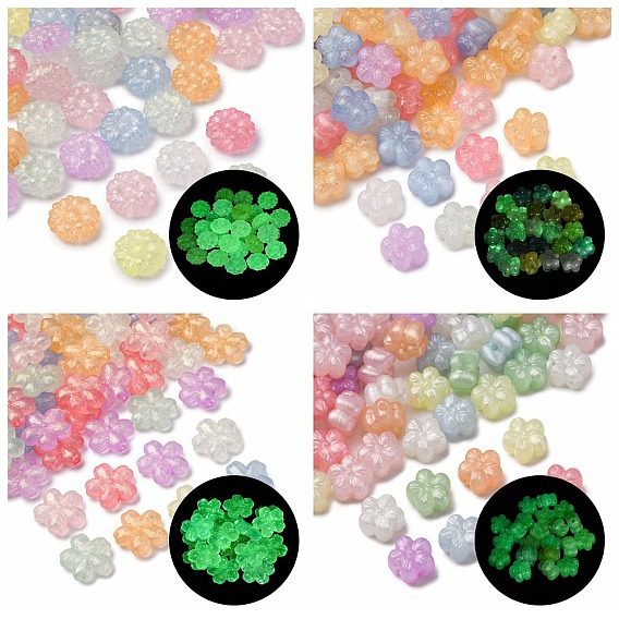 Светящиеся прозрачные акриловые бусины, цветок, с блеском порошок, светится в темноте