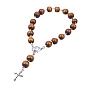 Alloy Cross Charm Bracelet, Wood Rosary Beads Bracelet