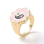 Enamel Flower with Yin Yang Finger Rings, Light Gold Alloy Signet Ring for Women