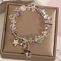 Alloy Rhinestone Star Charm Glass Beaded Stretch Bracelets for Women, Golden
