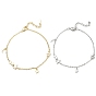 Brass Enamel White Charm Bracelets, Moon & Star, Long-Lasting Plated, Rack Plating, Lead Free & Cadmium Free