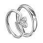 Awesome 925 Sterling Silver Couple Rings, with AAA Cubic Zirconias and Heart, 16mm&18mm, 2pcs/set