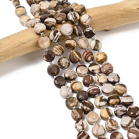 Природные австралия зебра яшма бусы пряди, граненый шестиугольный разрез, плоско-круглые, с бисером