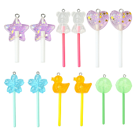 12 шт 6 стили подвески из смолы, имитация леденца на палочке, разнообразные