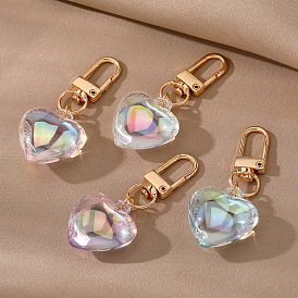 Simple translucent love pendant cute heart acrylic accessories laser girl keychain jewelry pendant