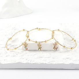Stylish Personalized Letter Crown Bracelet with Micro Inlaid Copper and 18k Gold Plating by Xihuan
