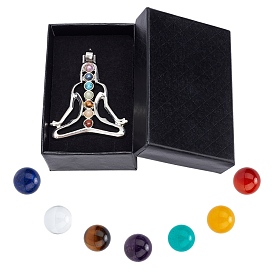 SUNNYCLUE Chakra Themed Jewelry Sets, Including No Hole Natural & Synthetic Gemstone Round Beads, Human Alloy & Mixed Gemstone Pendant