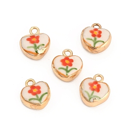Handgefertigtes Porzellan mit Messinganhängern, Herz mit Blumenanhängern, handbemalt, famille rose Porzellan, golden