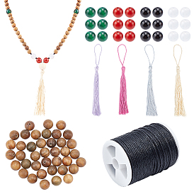 Superfindings kits de fabrication de colliers de perles bricolage, y compris pierres précieuses naturelles et perles rondes en bois de santal, décorations polyester pompon, cordon en coton ciré
