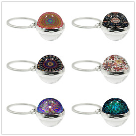 Yoga Mandala Glass Ball Keychain with New Life Flower Charm Accessory