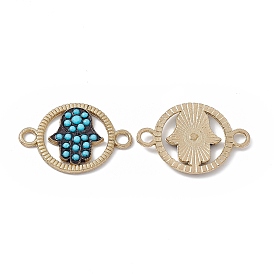 Tibetan Style Alloy Connector Charms, with Synthetic Turquoise, Flat Round with Hamsa Hand