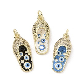 Real 18K Gold Plated Brass Micro Pave Cubic Zirconia Pendants, with Enamel and Jump Ring, Shoes Charms