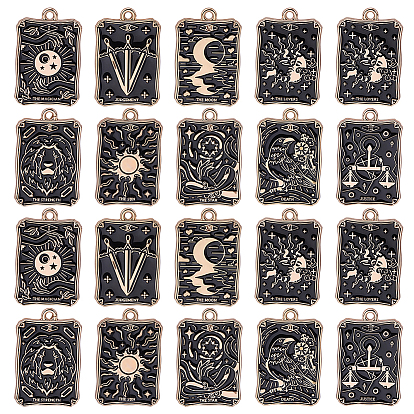20 Stk. 10 Stile Legierungsemail-Anhänger, Tarotkarten Charms, golden