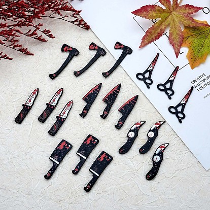 18Pcs 6 Styles Bloody Knife Scissors Axe Opaque Resin Halloween Horror Goth Pendants, for Jewelry Earring Making