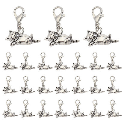 40 шт. подвесные украшения в форме кошки из сплава, с карабин-лобстерами 