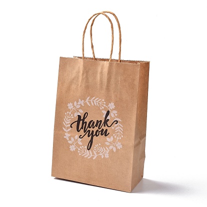 Rectangle Kraft Paper Packaging Bags, with Handle, for Gift Bags and Shopping Bags, Word Thank you