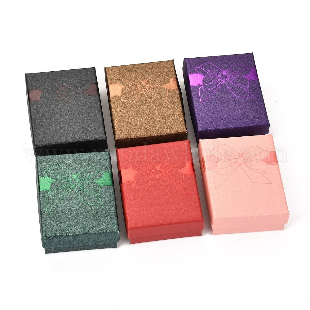 Fábrica de China Conjunto de cajas de joyería de papel rectangular, la esponja el interior, tapa a presión con patrón lazo, para collares, anillos y pendientes cm, 12