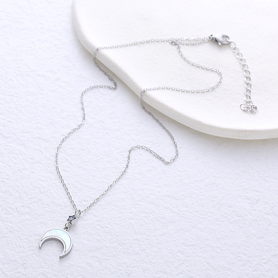 Ожерелья из нержавеющей стали с подвеской в виде луны из натуральной белой ракушки для женщин