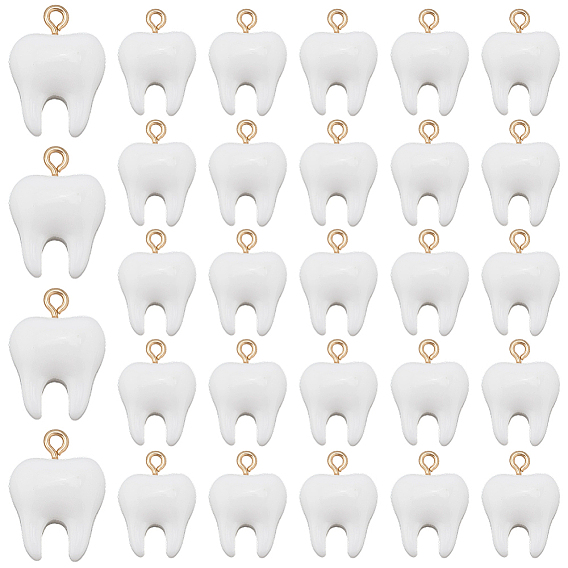 30подвески из непрозрачной смолы, зуб, с золотыми тонами железных петель