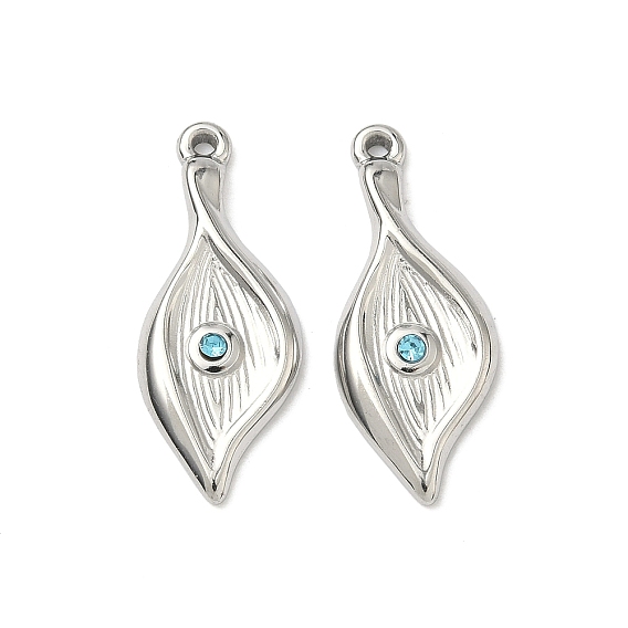 304 Stainless Steel Rhinestone Pendants, Leaf Charms