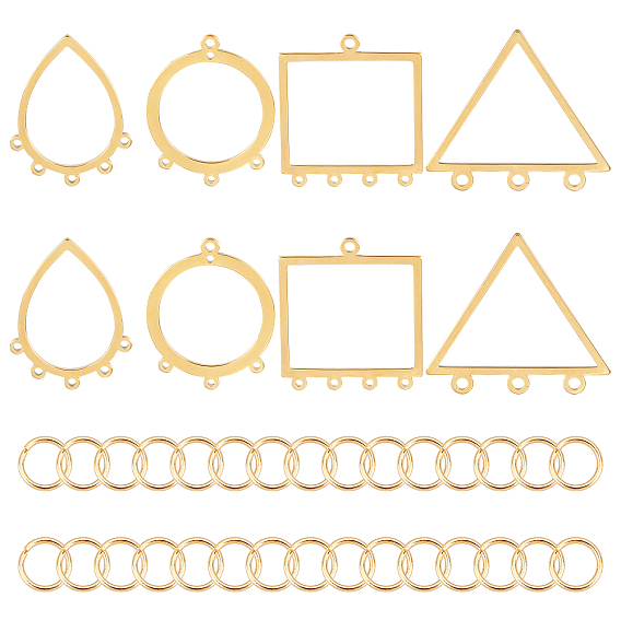58 шт 5 стиль вакуумное покрытие pvd 201 компоненты люстры из нержавеющей стали ссылки, лазерная резка, с открытыми пружинными кольцами из нержавеющей стали 304, слеза и треугольник, кольцо и прямоугольник