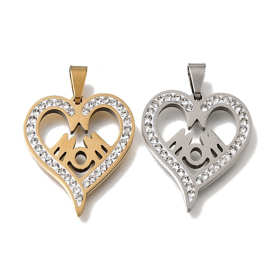 Colgantes de acero inoxidable para el día de la madre 201, con esmalte blanco y diamantes de imitación de cristal, encantos de corazón con palabra mamá
