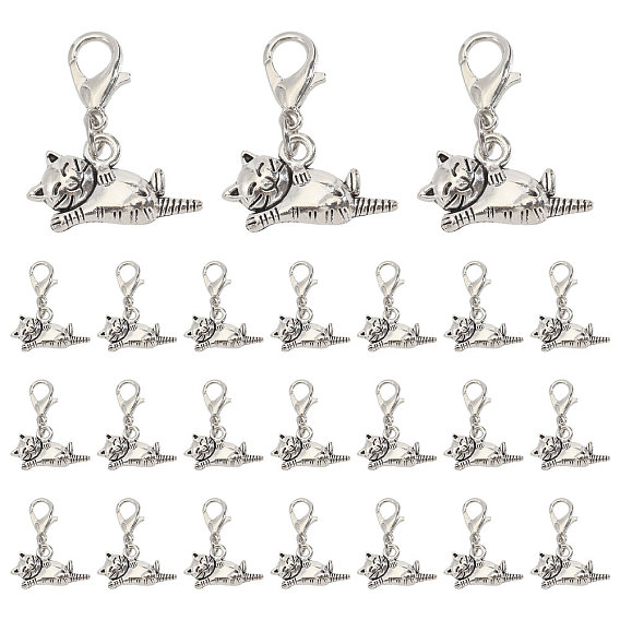 40 шт. подвесные украшения в форме кошки из сплава, с карабин-лобстерами 