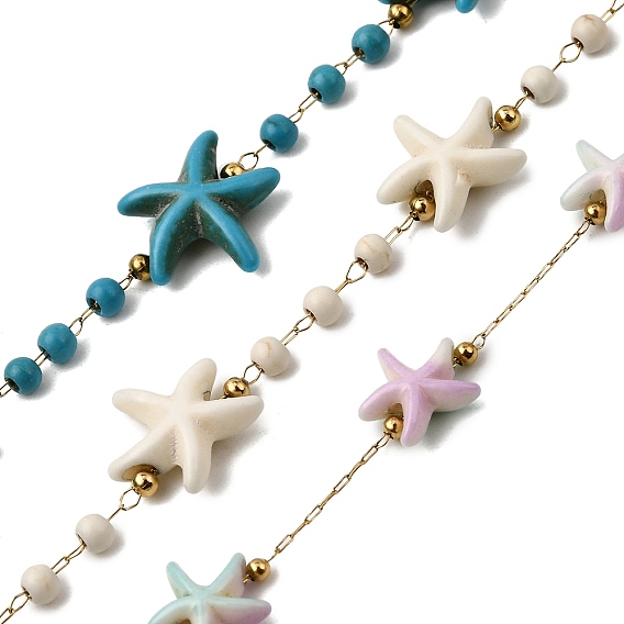 Ручная работа 304 звенья цепи из нержавеющей стали с имитацией бирюзы в виде морской звезды, пайки, с 316 цепями и катушкой из нержавеющей стали, ионное покрытие (ip), реальный 18 k позолоченный