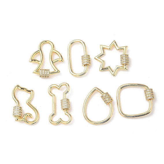 Латунь микропаве прозрачный кубический цирконий винт карабин брелоки, без кадмия, без никеля и без свинца, реальный 18 k позолоченный