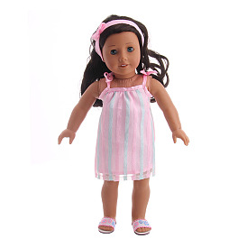 Suspender Skirt Cloth Doll Dress, Casual Wear Clothes Set, with Hair Band, for 18 inch Girl Doll Party Dressing Accessories
