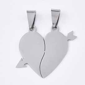 201 inoxydable pendentifs fendus en acier, pour les amoureux, une flèche dans le cœur