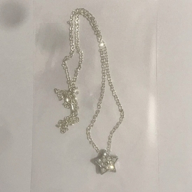 Pendant Necklace, with Brass Cable Chains and Star Alloy Rhinestones Charms