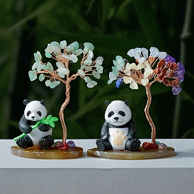 Gemstone Display Decorations, Pachira Macrocarpa Tree with Resin Panda, for Home Office Desk