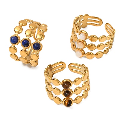 Кольца из натурального драгоценного камня, золотистый тон 304 трехслойные манжеты из нержавеющей стали для женщин