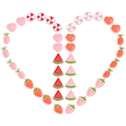 40Pcs 10 Style Transparent Enamel Acrylic Beads, Flat Round & Strawberry & Pineapple & Watermelon & Heart