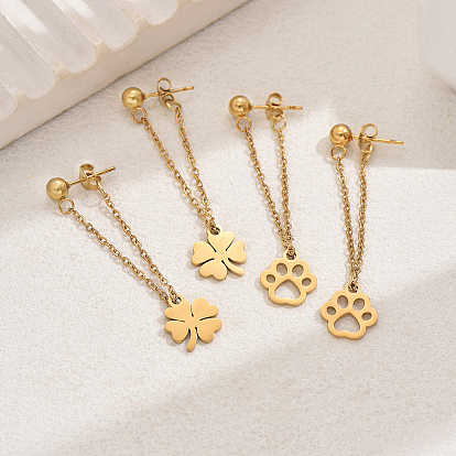 201 серьги-гвоздики с кисточками из нержавеющей стали с рисунком из мультфильмов, реальный 18 k позолоченный