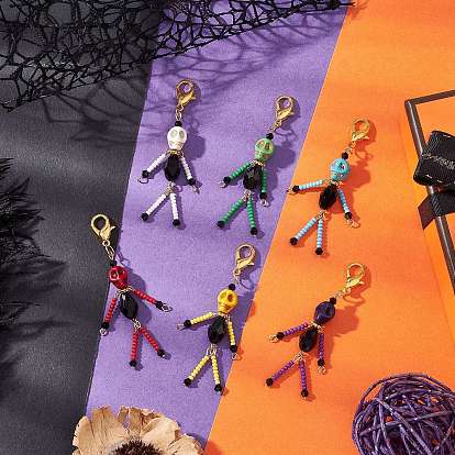 Подвески из искусственной бирюзы и стеклянных бусин в виде черепа, с цинковым сплавом застежками омаров коготь