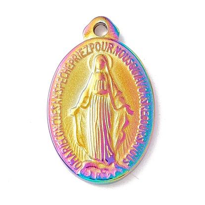 Ion Plating(IP) 304 Stainless Steel Pendants, Oval with Virgin Mary