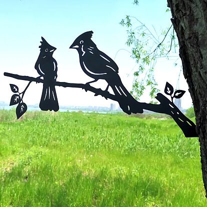 Iron Craft Bird Silhouette Art Statue Ornament, Decorative Garden Tree for Courtyard