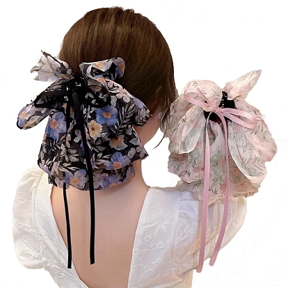 Plastic Claw Hair Clips, with Cloth Bowknot
