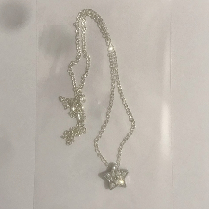 Pendant Necklace, with Brass Cable Chains and Star Alloy Rhinestones Charms