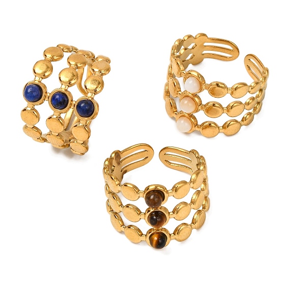 Кольца из натурального драгоценного камня, золотистый тон 304 трехслойные манжеты из нержавеющей стали для женщин