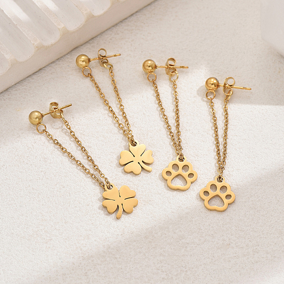 201 серьги-гвоздики с кисточками из нержавеющей стали с рисунком из мультфильмов, реальный 18 k позолоченный