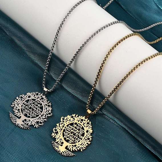 201 ожерелья из полой нержавеющей стали с подвеской в виде дерева жизни