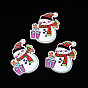 Christmas 2-Hole Spray Painted Maple Wooden Buttons, Single-Sided Printed, Snowman