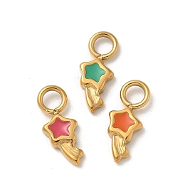 Ion Plating(IP) 304 Stainless Steel Enamel Charms, Real 14K Gold Plated, Star Charm