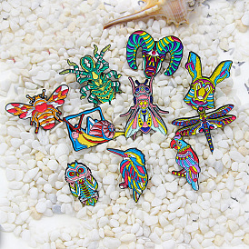 Chic Alloy Brooch Pin Set for Dragonfly, Snail, Owl, Rabbit & Insects
