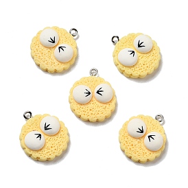 Opaque Resin Pendants, with Platinum Tone Iron Loops, Imitation Food, Biscuits with Eyes